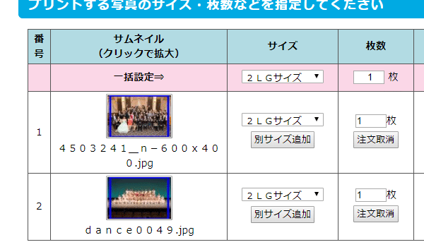 写真の転送方法など、通常のオンライン注文と同じです